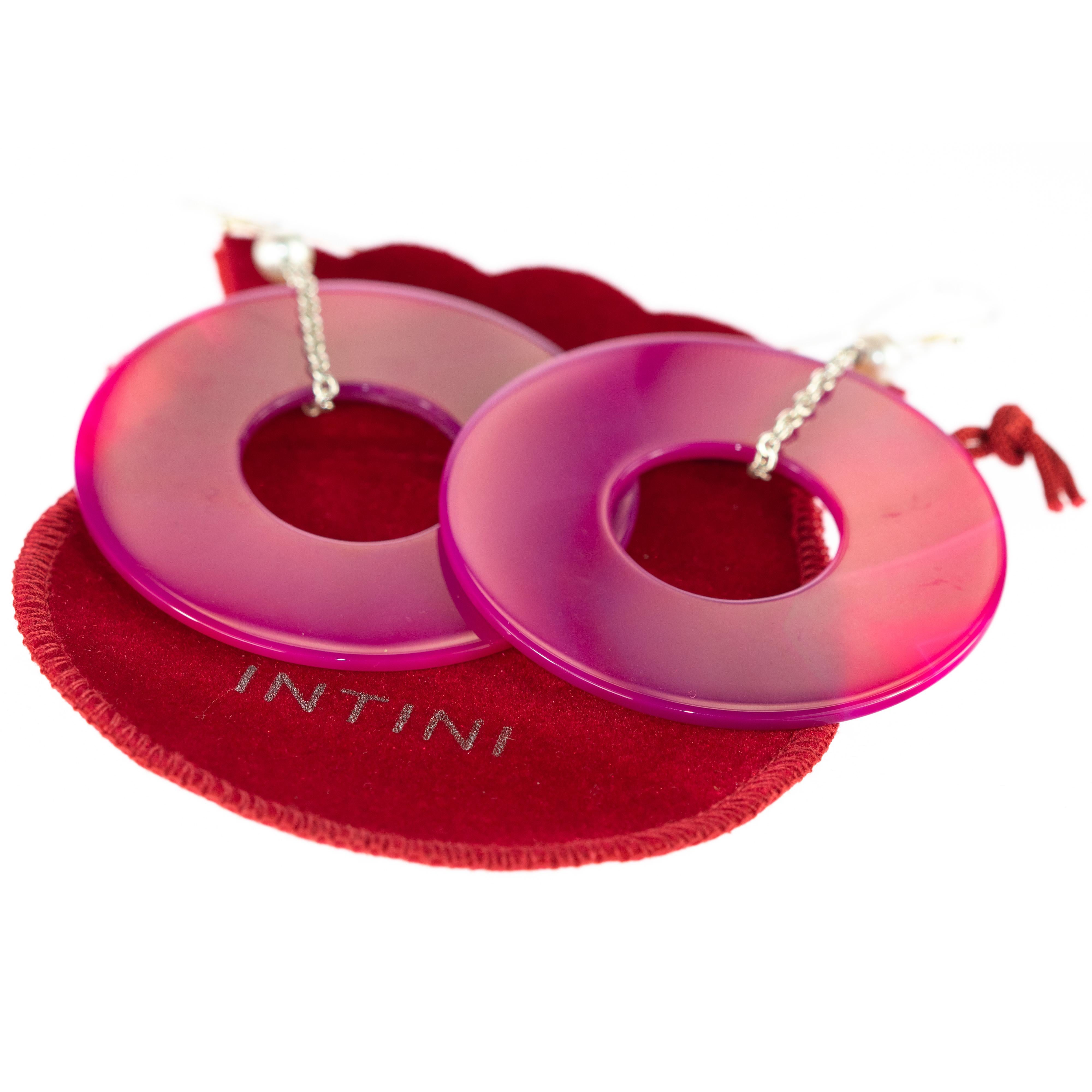 Agate Round Fuchsia Donut Shaped Pearls 925 Silver Dangle Chic Long Earrings 1