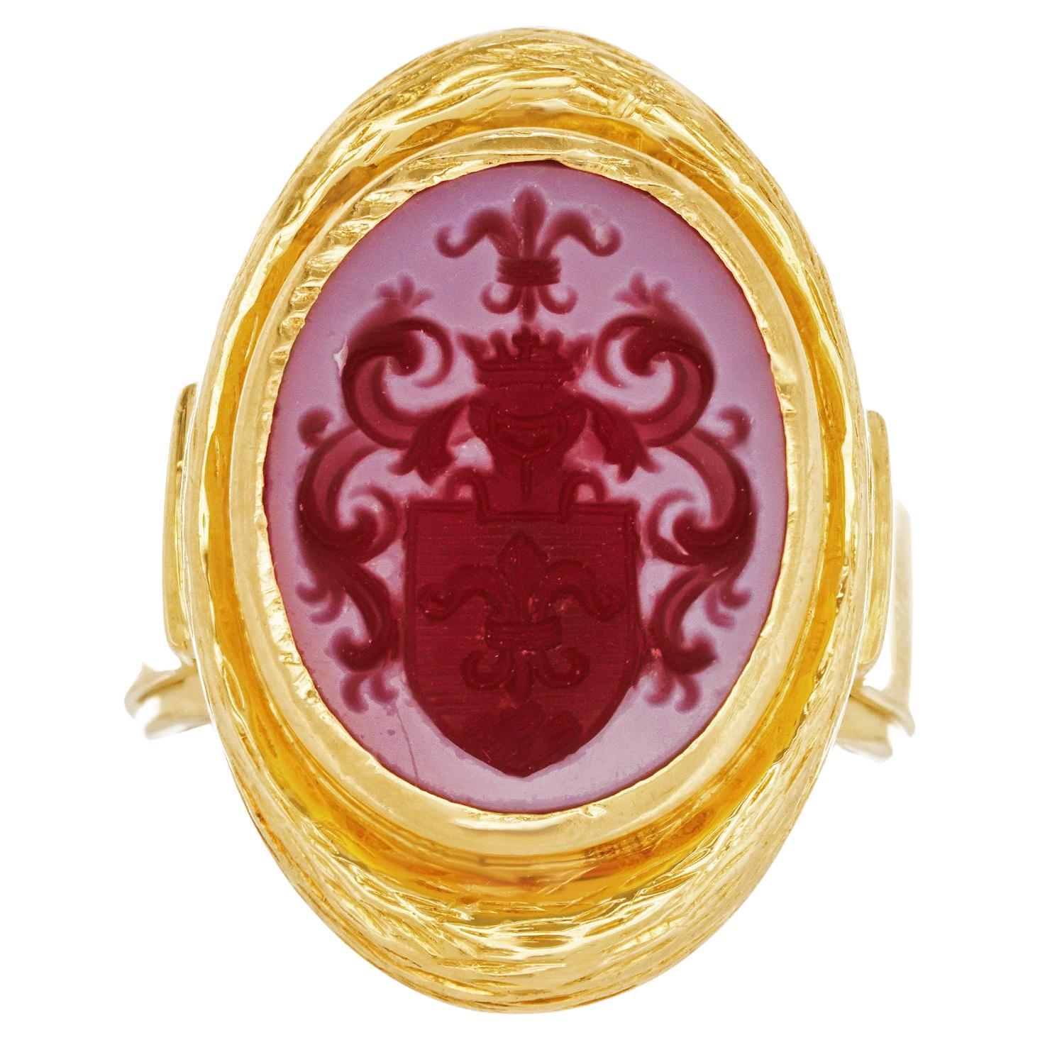 Agate Signet Ring 18k Swiss For Sale