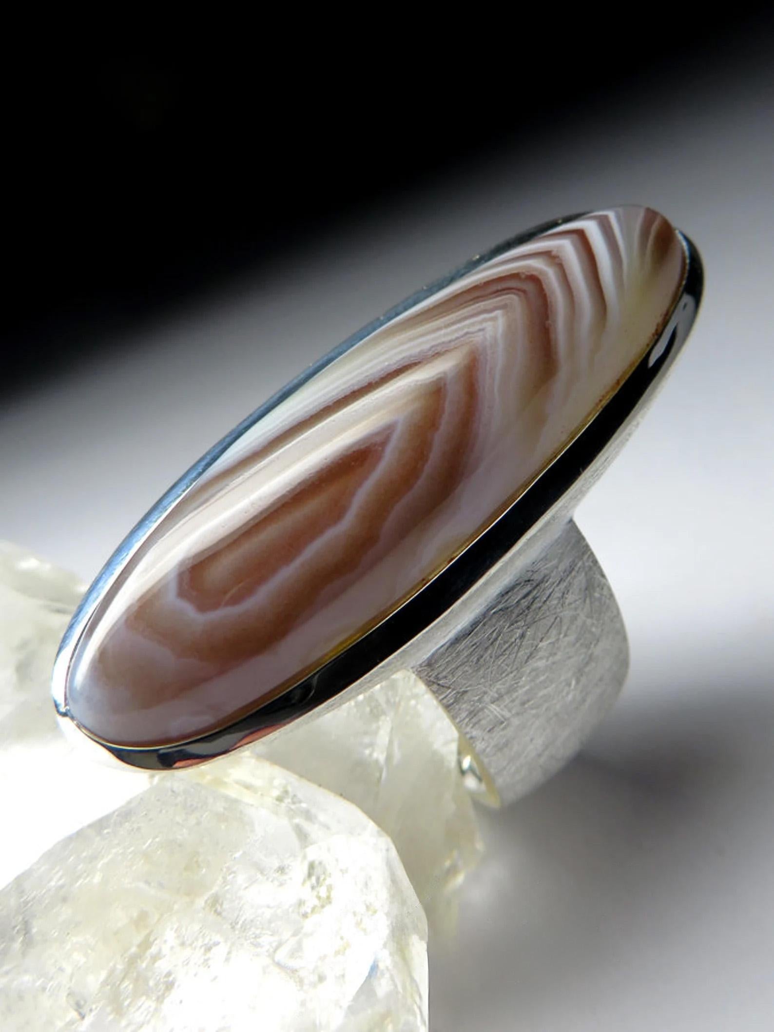 Achat Silber Ring Natürliche Brown Feine Qualität Edelstein Erklärung Unisex-Schmuck 5