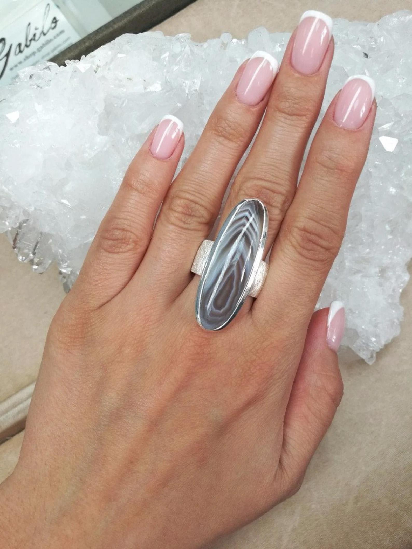 Achat Silber Ring Natürliche Brown Feine Qualität Edelstein Erklärung Unisex-Schmuck (Kunsthandwerker*in)