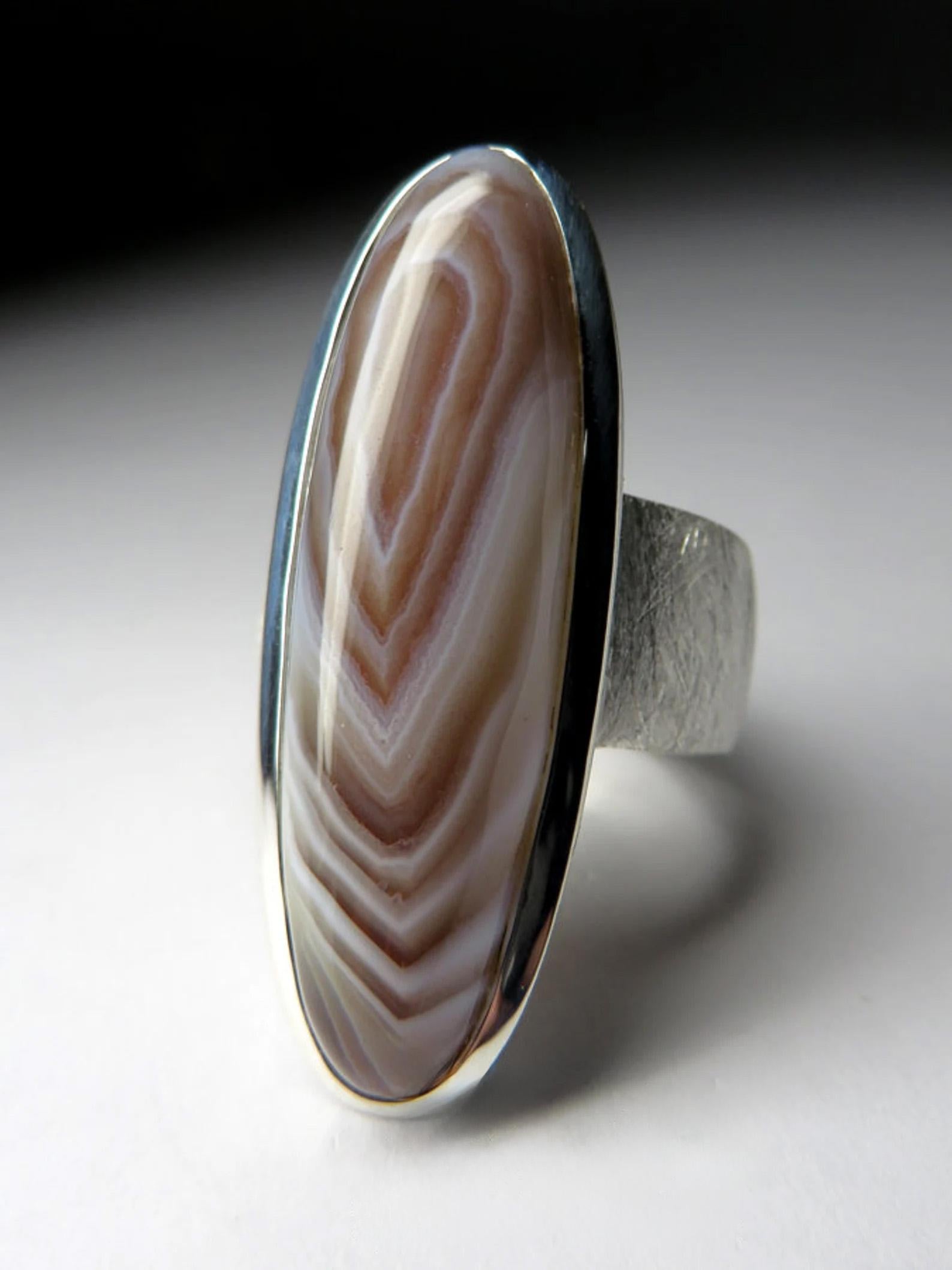 Achat Silber Ring Natürliche Brown Feine Qualität Edelstein Erklärung Unisex-Schmuck (Ovalschliff)