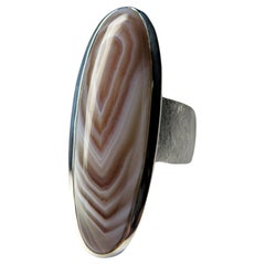 Agate Silver Ring Natural Brown High Quality Gemstone Statement Unisex Jewelry