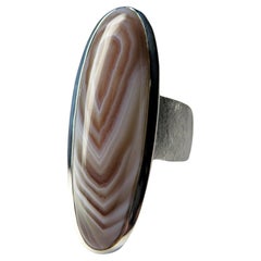 Agate Silver Ring Natural Brown Fine Quality Gemstone Statement Unisex Jewelry