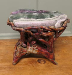 Agate Slab Set on Very Unusual Carved Root Stand This is a natural Agate slab