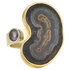 Bague en agate 18 carats, 14 carats, 10 carats et diamants gris