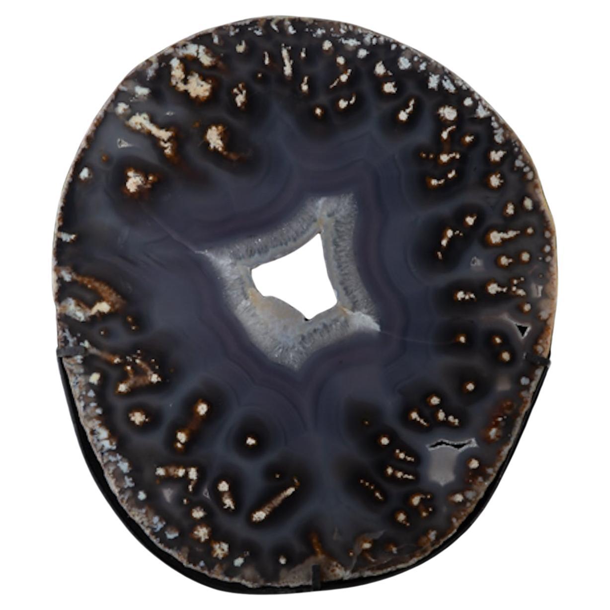 Agate Slice on Metal Base For Sale
