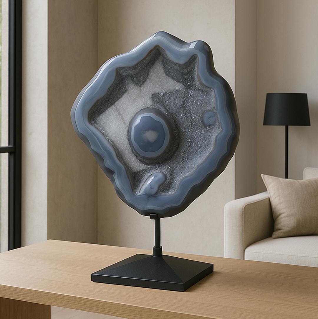 Agate Slice on Rotating Metal Base For Sale 1