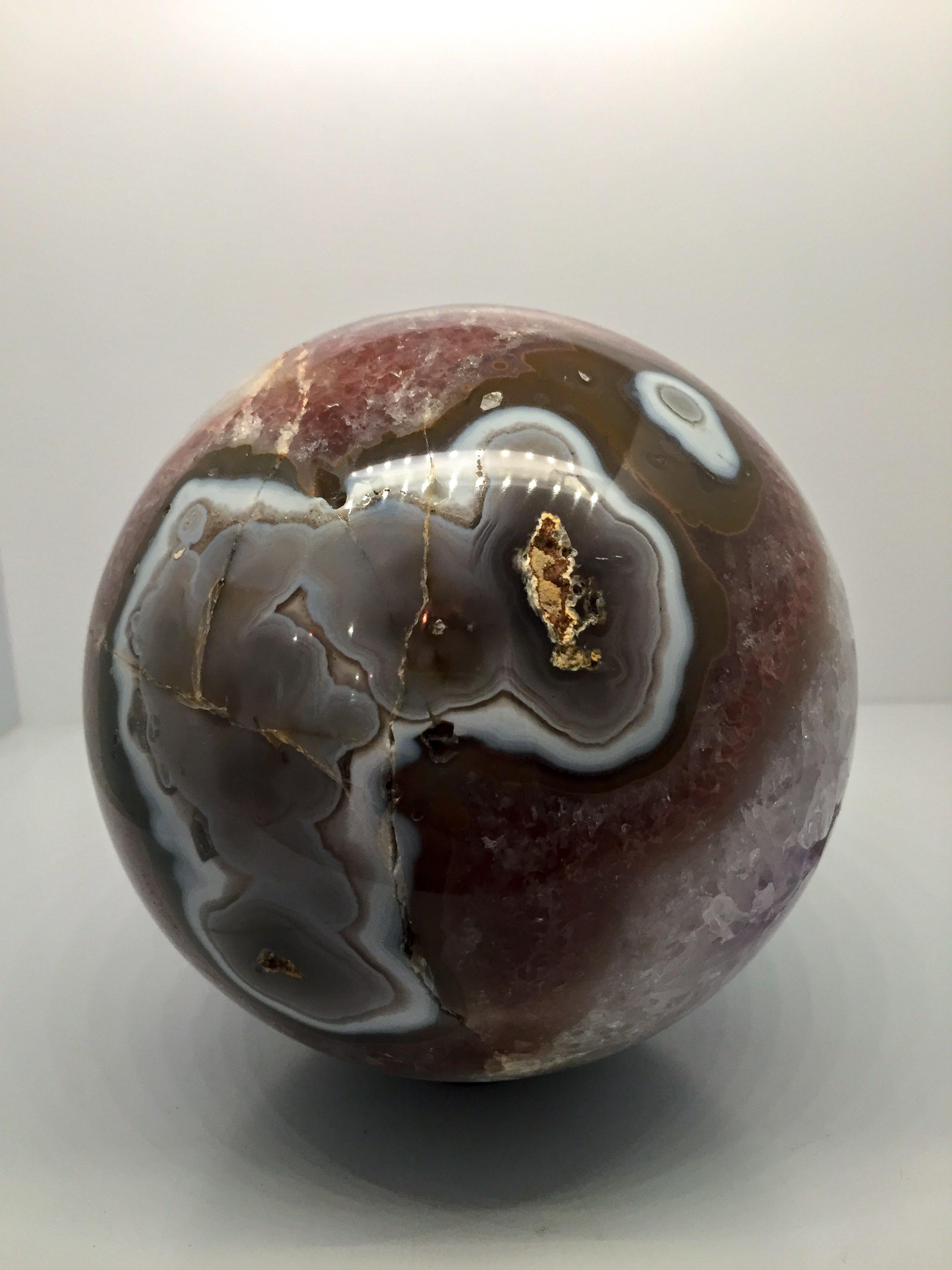 Brazilian Agate Specimen Mineral Sphere with Exposed Core