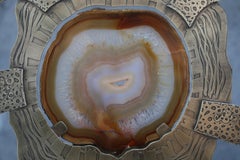 Agate Stone Slice with Brass on Decorative Stand