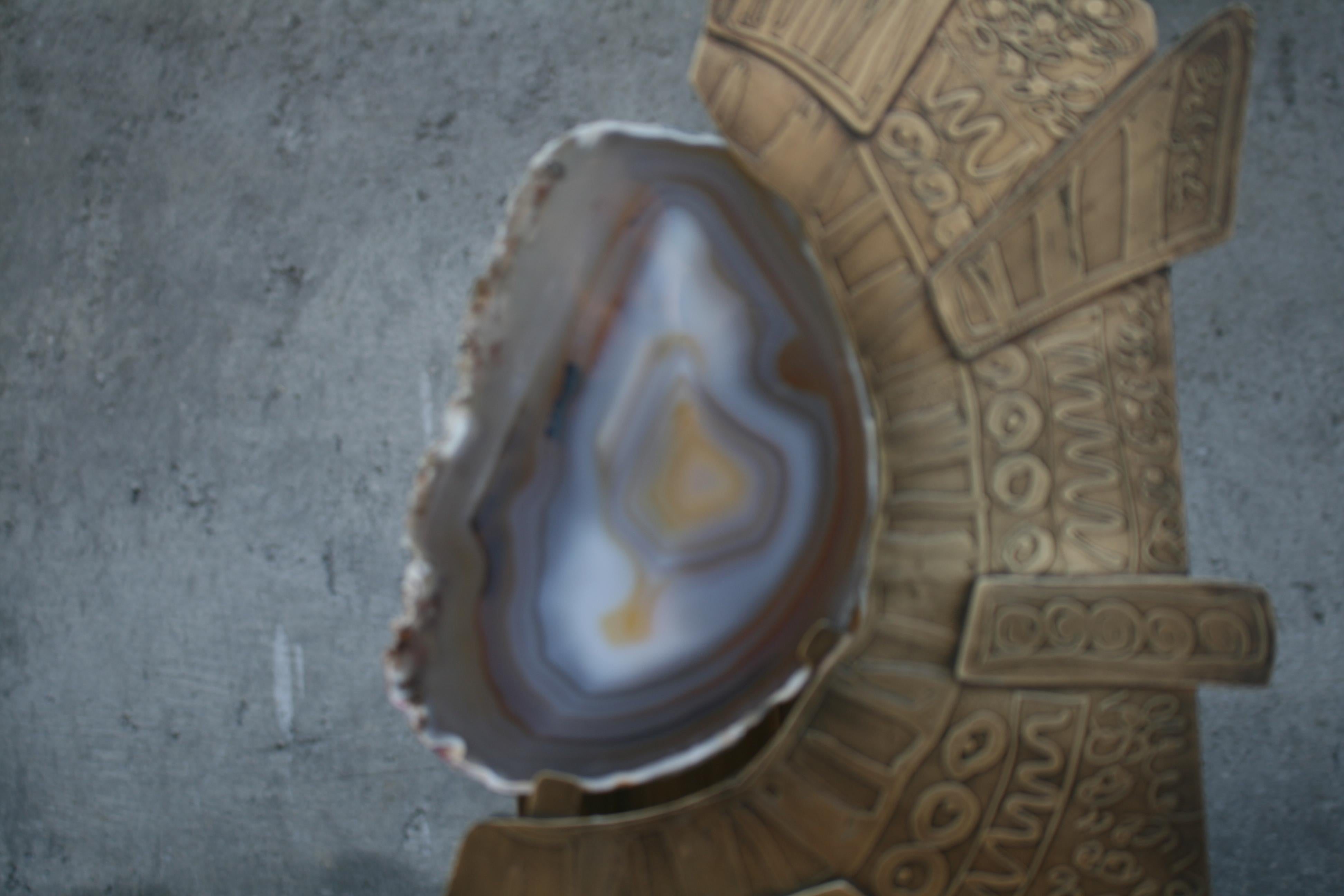 Belgian Agate Stone Slice with Brass on Decorative Stand For Sale