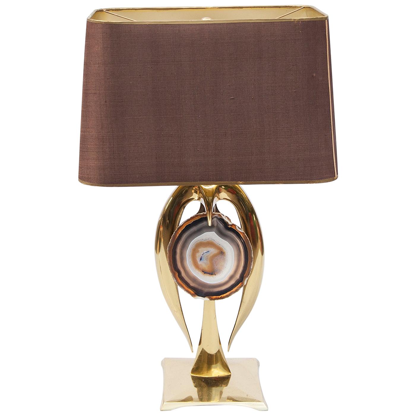 Agate Stone Table Lamp Willy Daro, 1970s