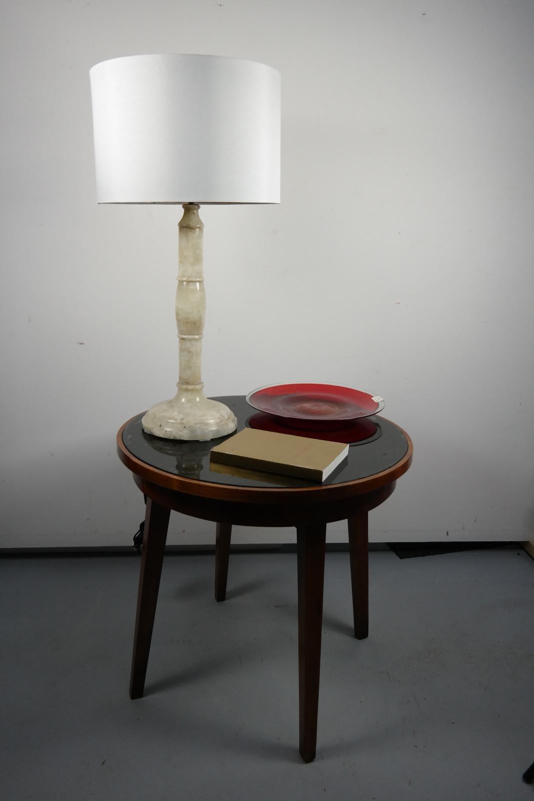Agate stone table lamp with satin lampshade, 1970s.