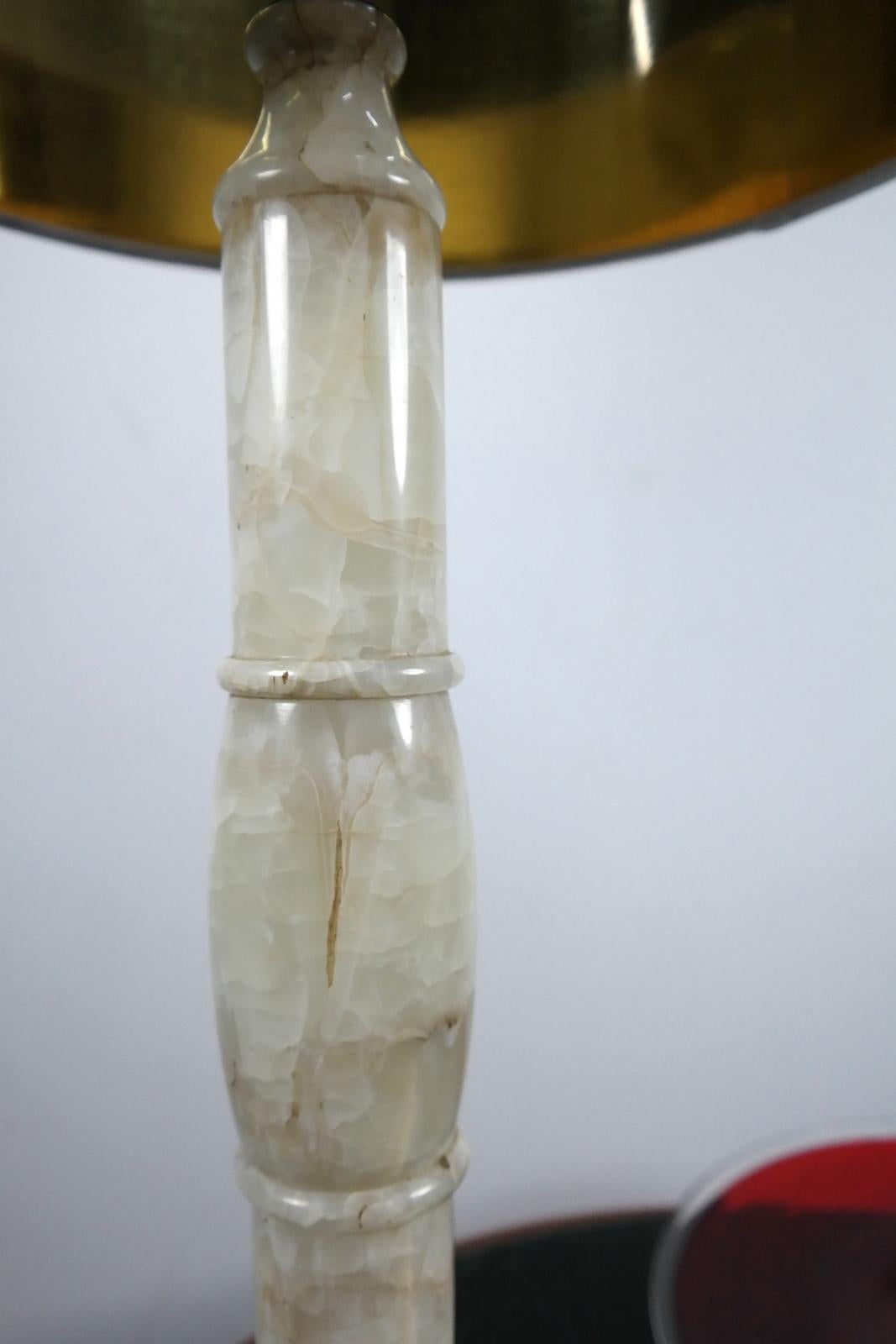 Neoclassical Agate Stone Table Lamp with Satin Lampshade, 1970s For Sale