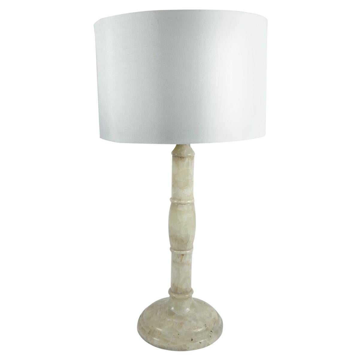 Agate Stone Table Lamp with Satin Lampshade, 1970s For Sale