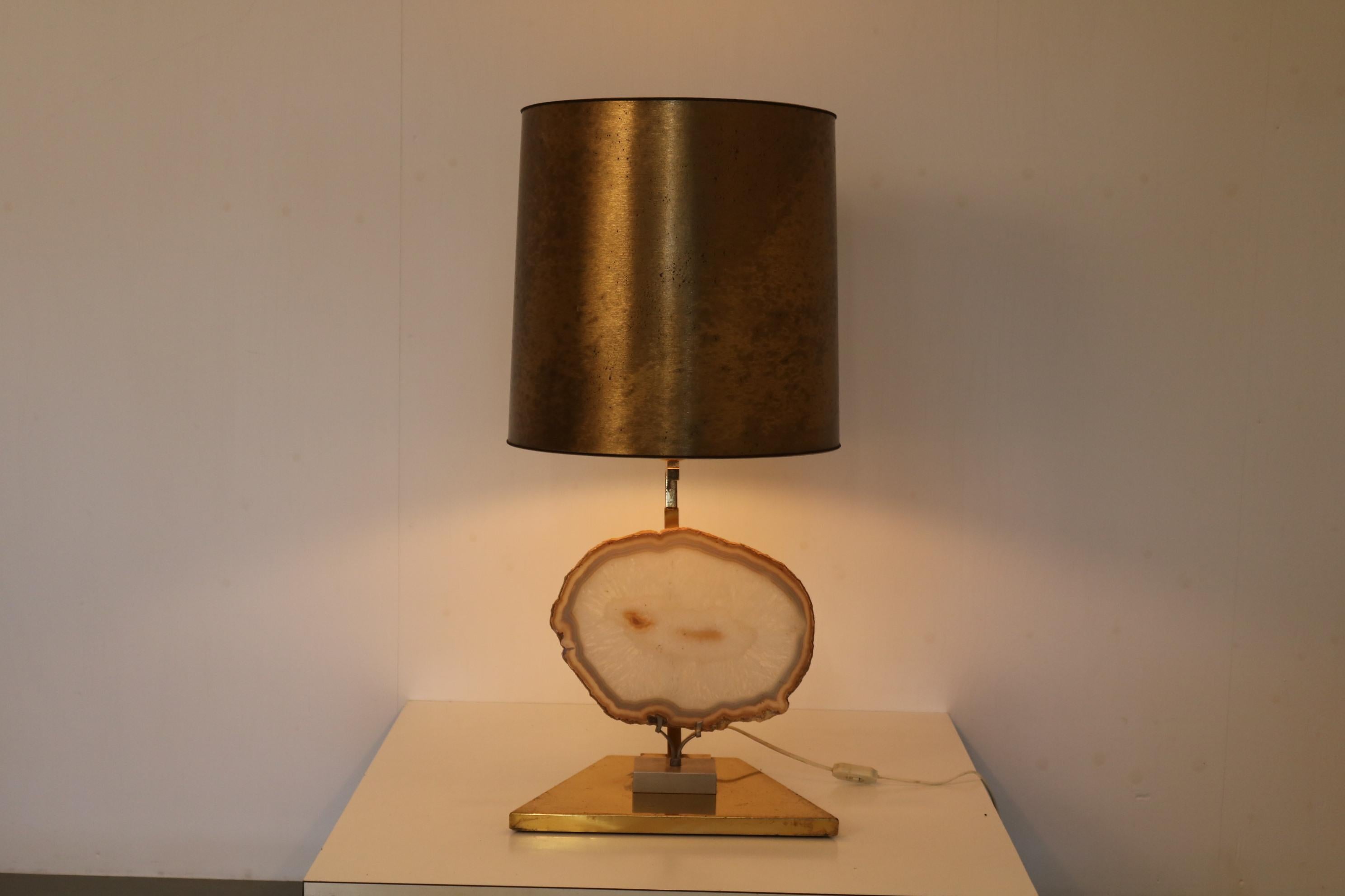 Brass Agate Table Lamp from Belgium, 1970 For Sale