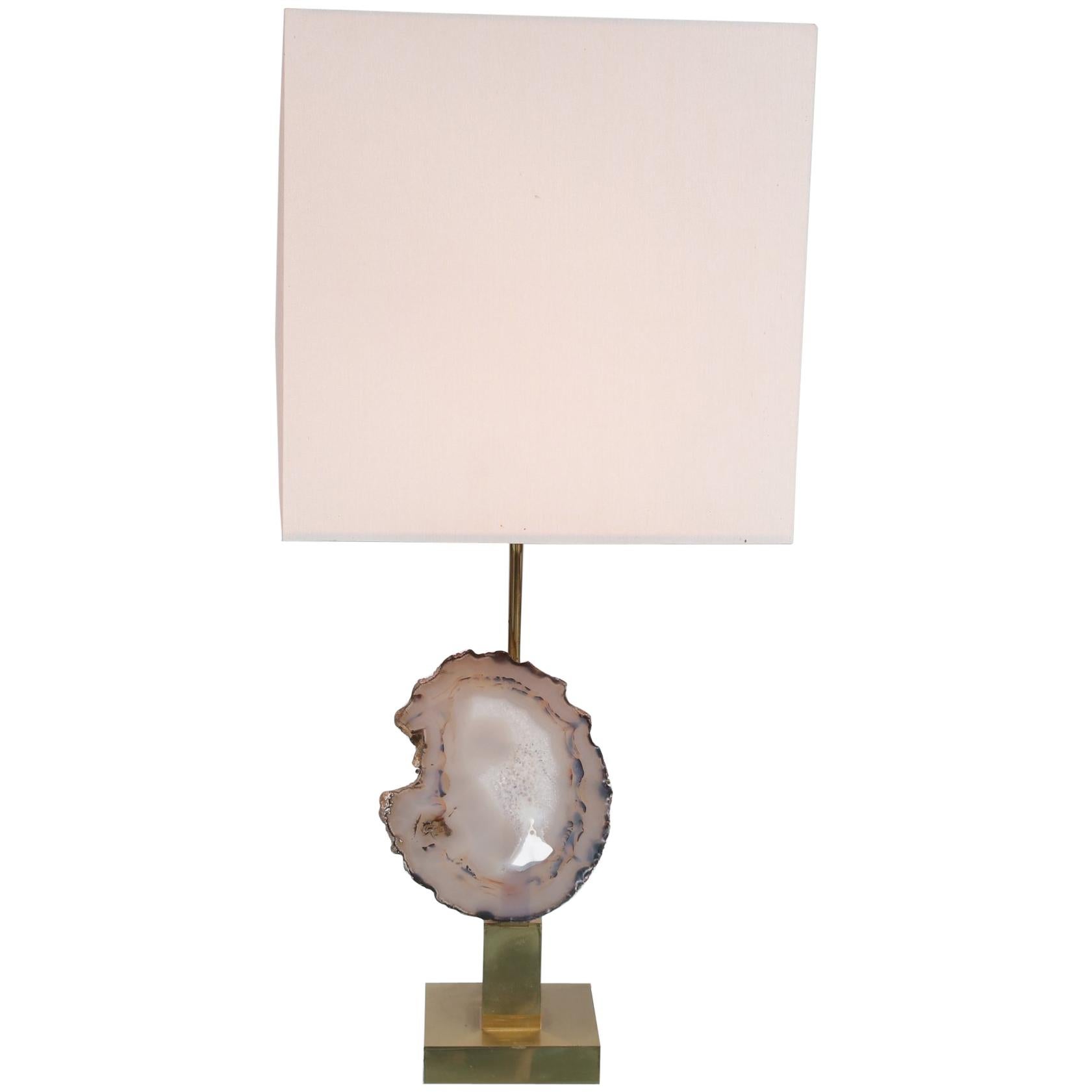 Agate Table Lamp in the Manner of Willy Daro, circa 1970 For Sale