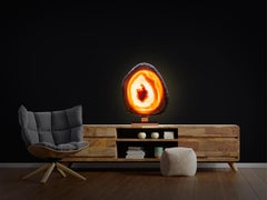Lámpara de mesa de ágata chapada en oro rosa, LED, Stefano Piccini, Italia