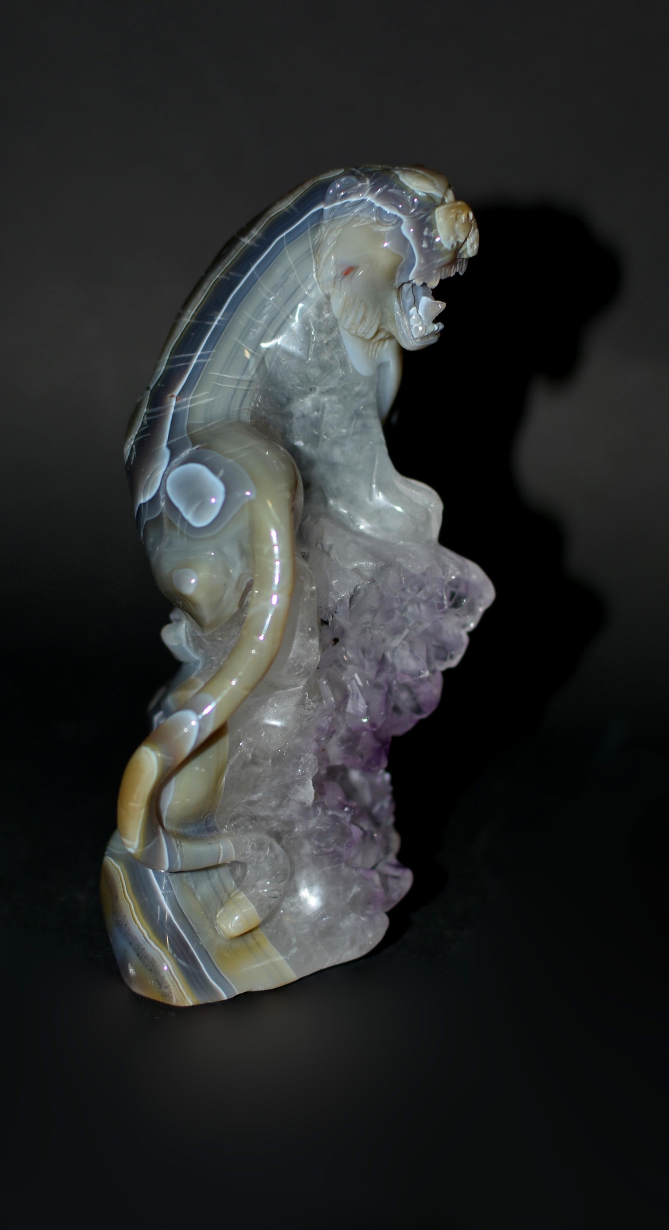 20th Century Agate Tiger on Amethyst Rock For Sale