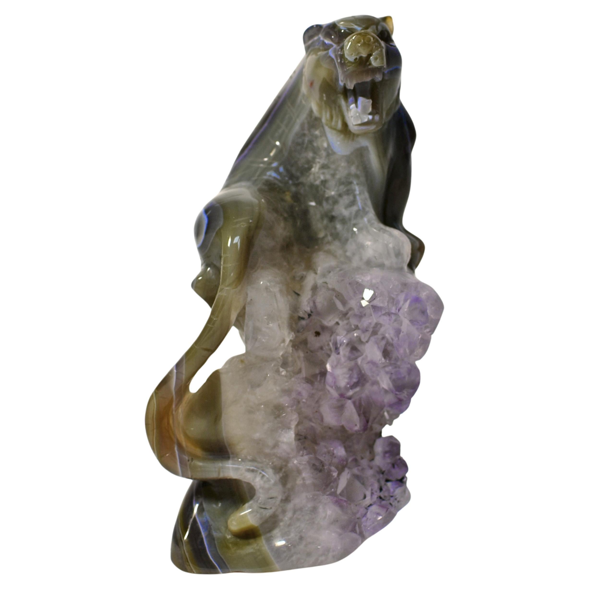 Agate Tiger on Amethyst Rock For Sale