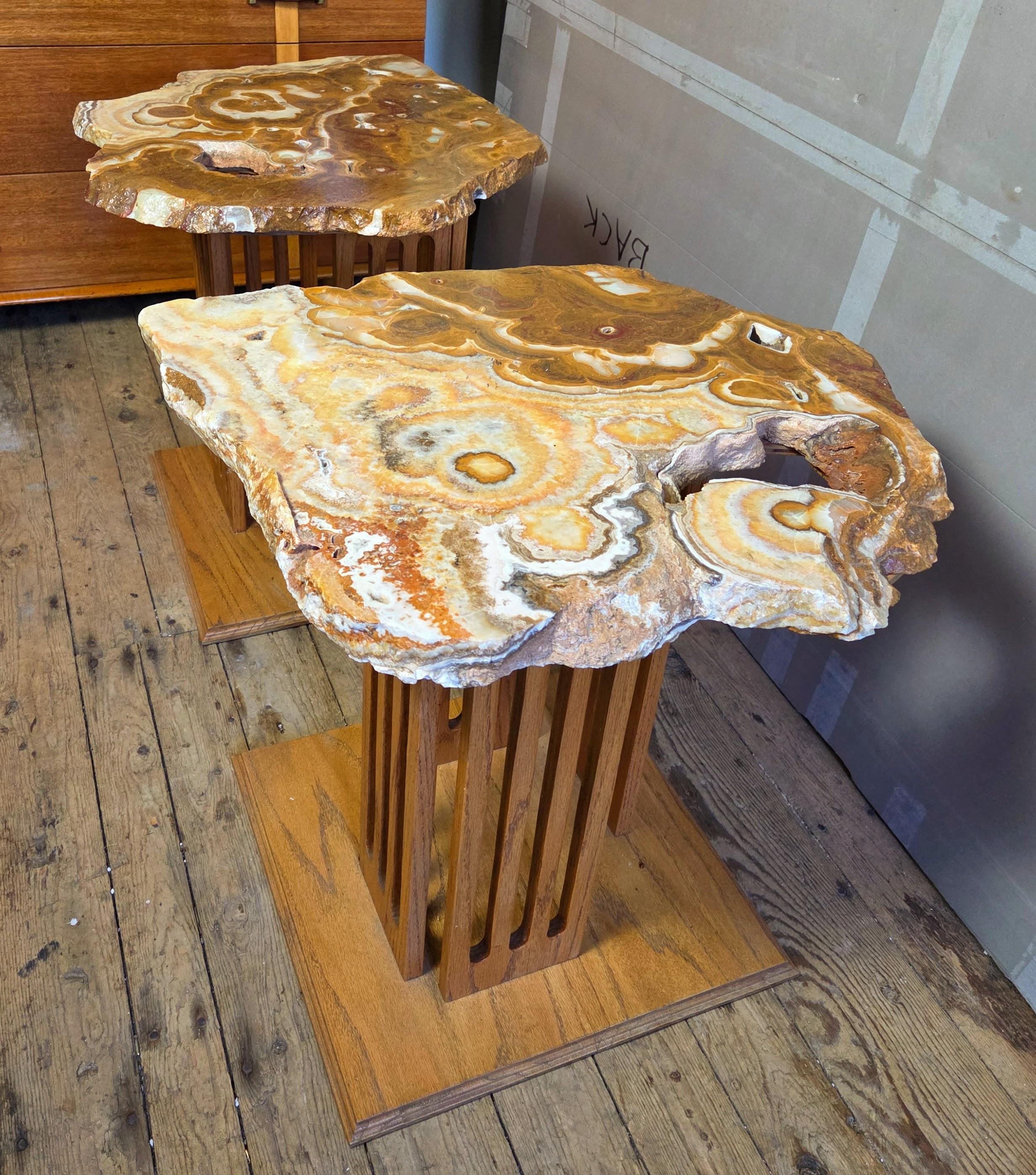 American Custom California Studio Onyx Pedestal Tables Modernist Sierra Neveda Retreat For Sale