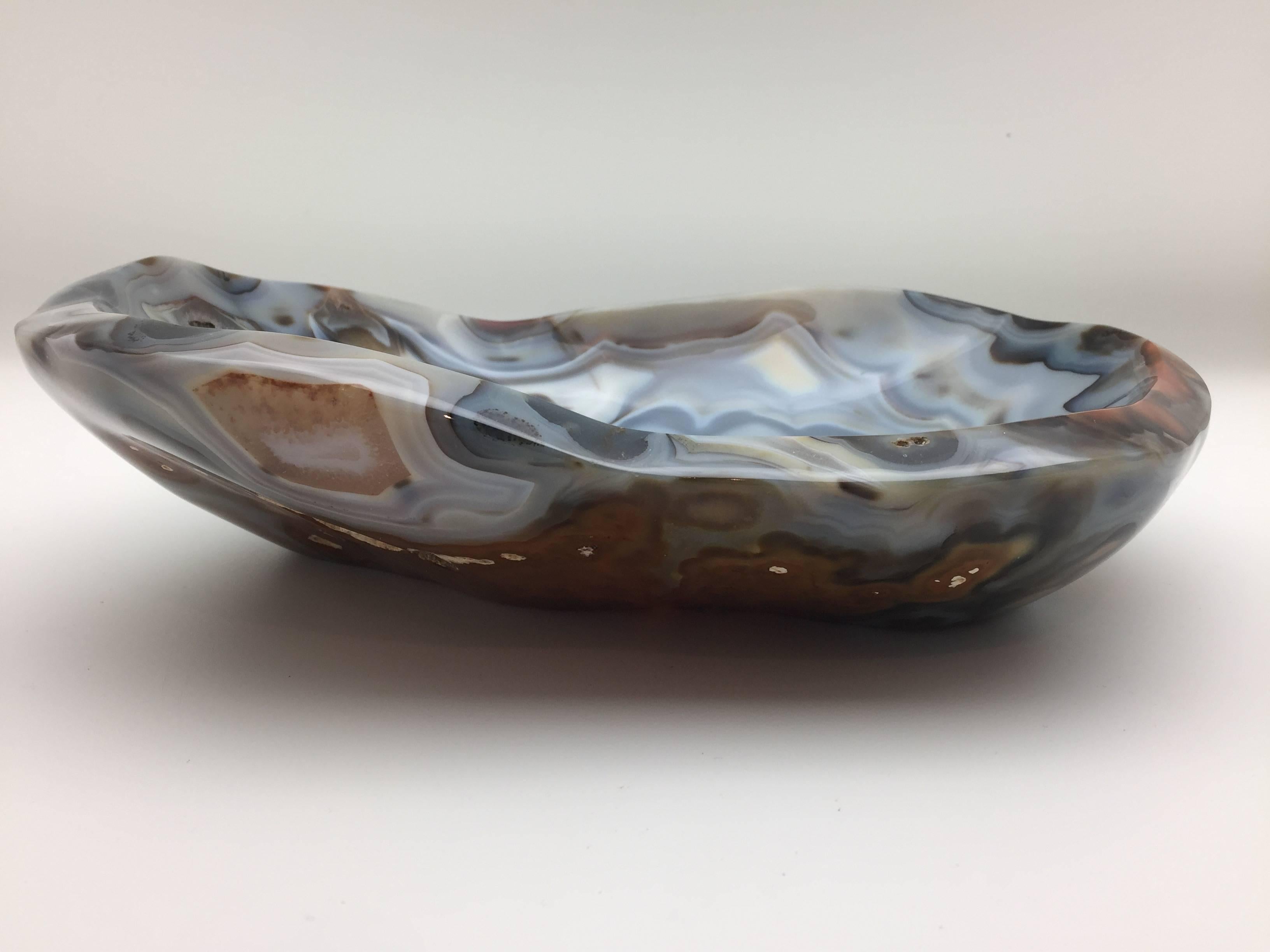 Contemporary Agate Vide Poche Bowl, Rare and Large in Size, Hand-Carved in Madagascar