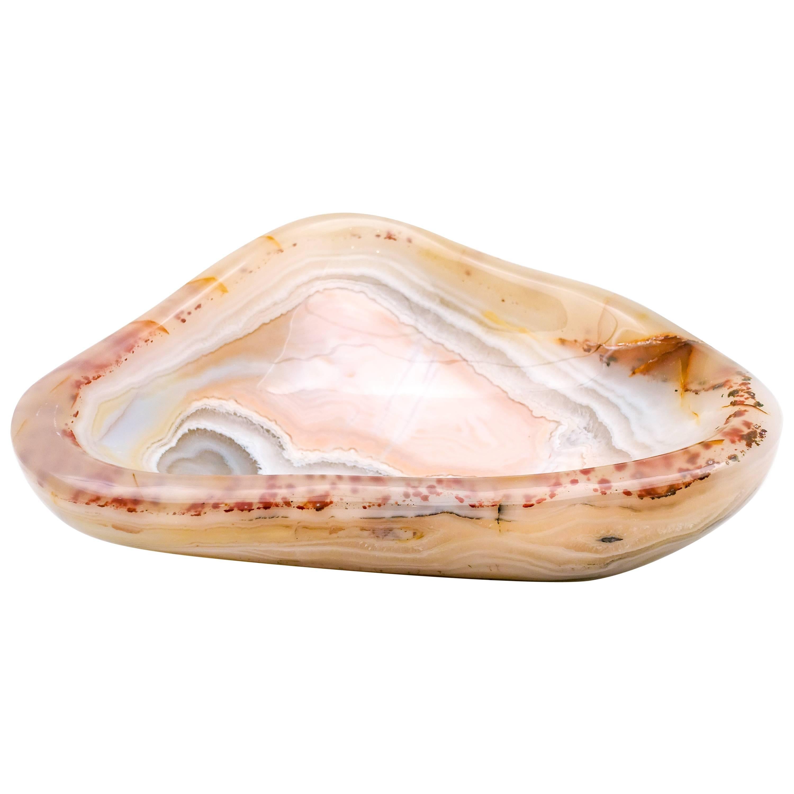 Agate Vide Poche Bowl, Rare and Large in Size, Hand-Carved in Madagascar