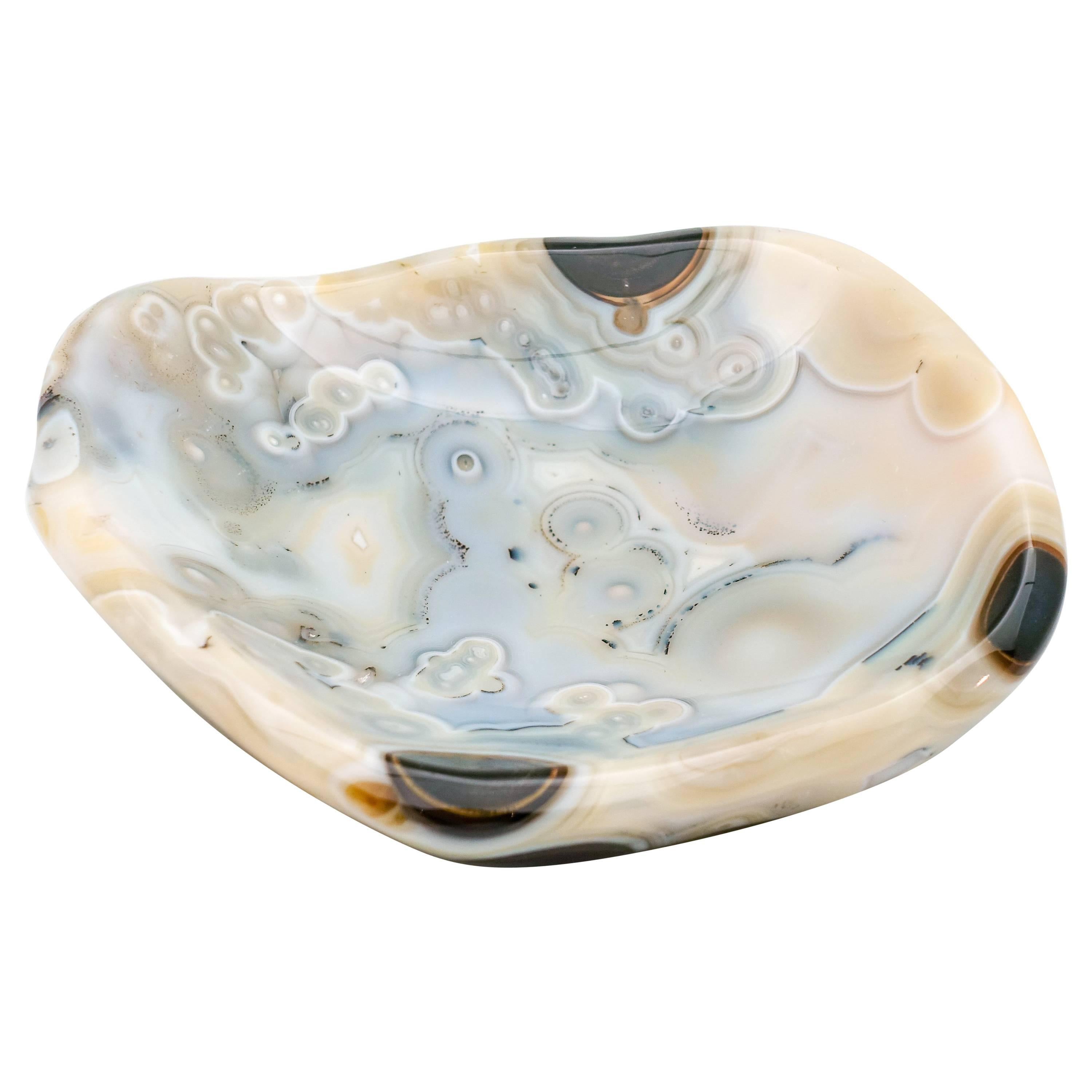 Agate Vide Poche Bowl, Rare and Large in Size, Hand-Carved in Madagascar