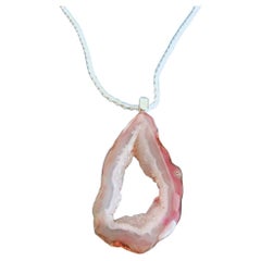 Agate with Druzy Pendant on Sterling Silver Necklace Semiprecious