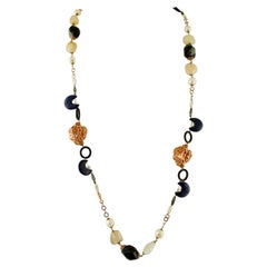 Vintage Agate,Lapis lazuli, Pearl,White Stones,Moonstone,9k Rose Gold&Silver Necklace