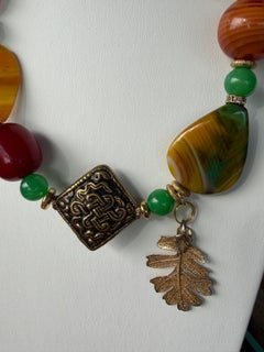 Agates Jadeite Tibetan Brass Bakelite Brass Amber OOAK Necklace