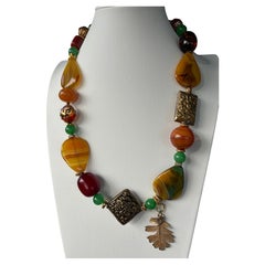 Agates Jadeite Tibetan Brass Bakelite Brass Amber OOAK Necklace