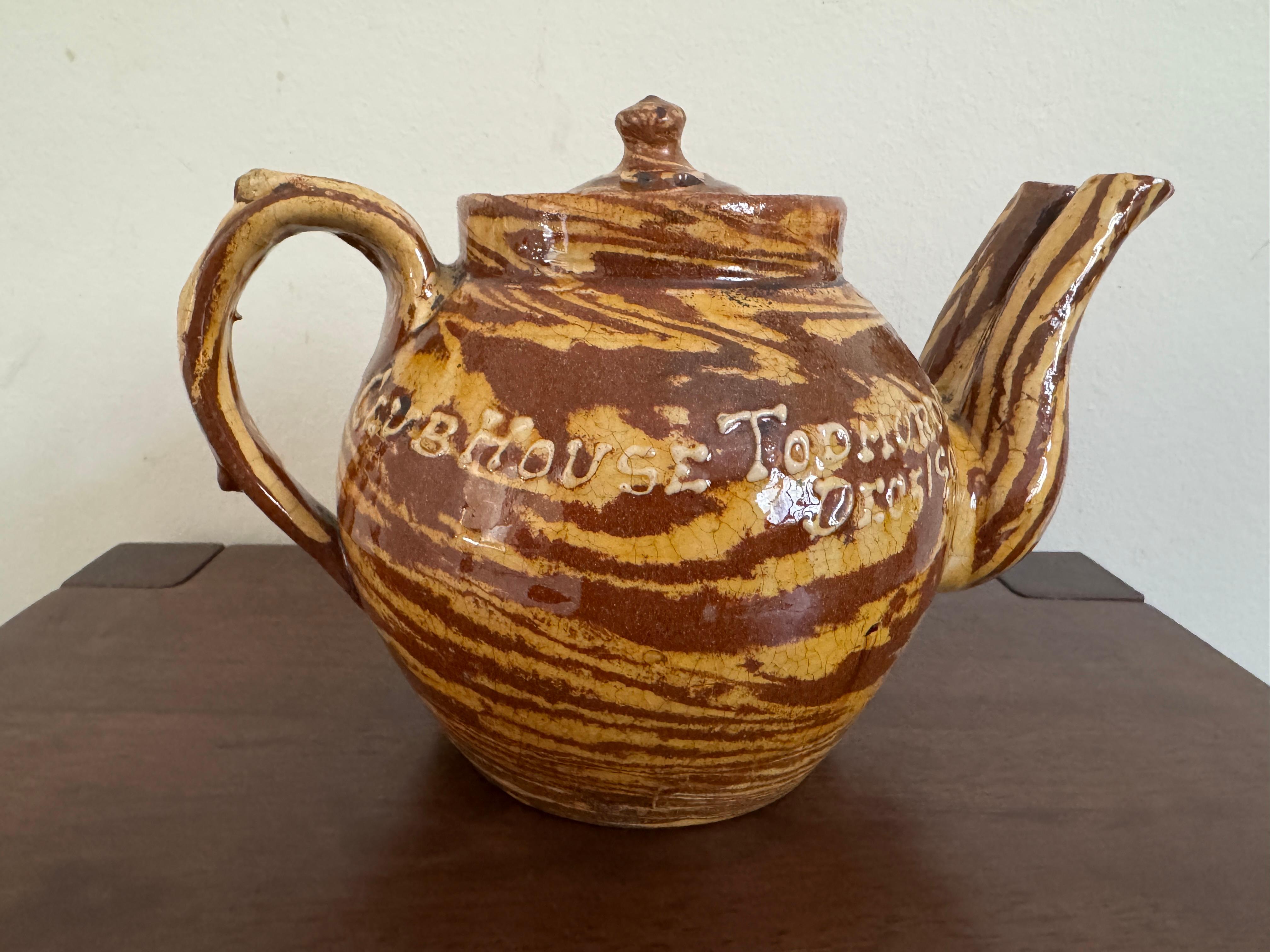 Théière à double bec en Agateware vers 1906 en vente 3