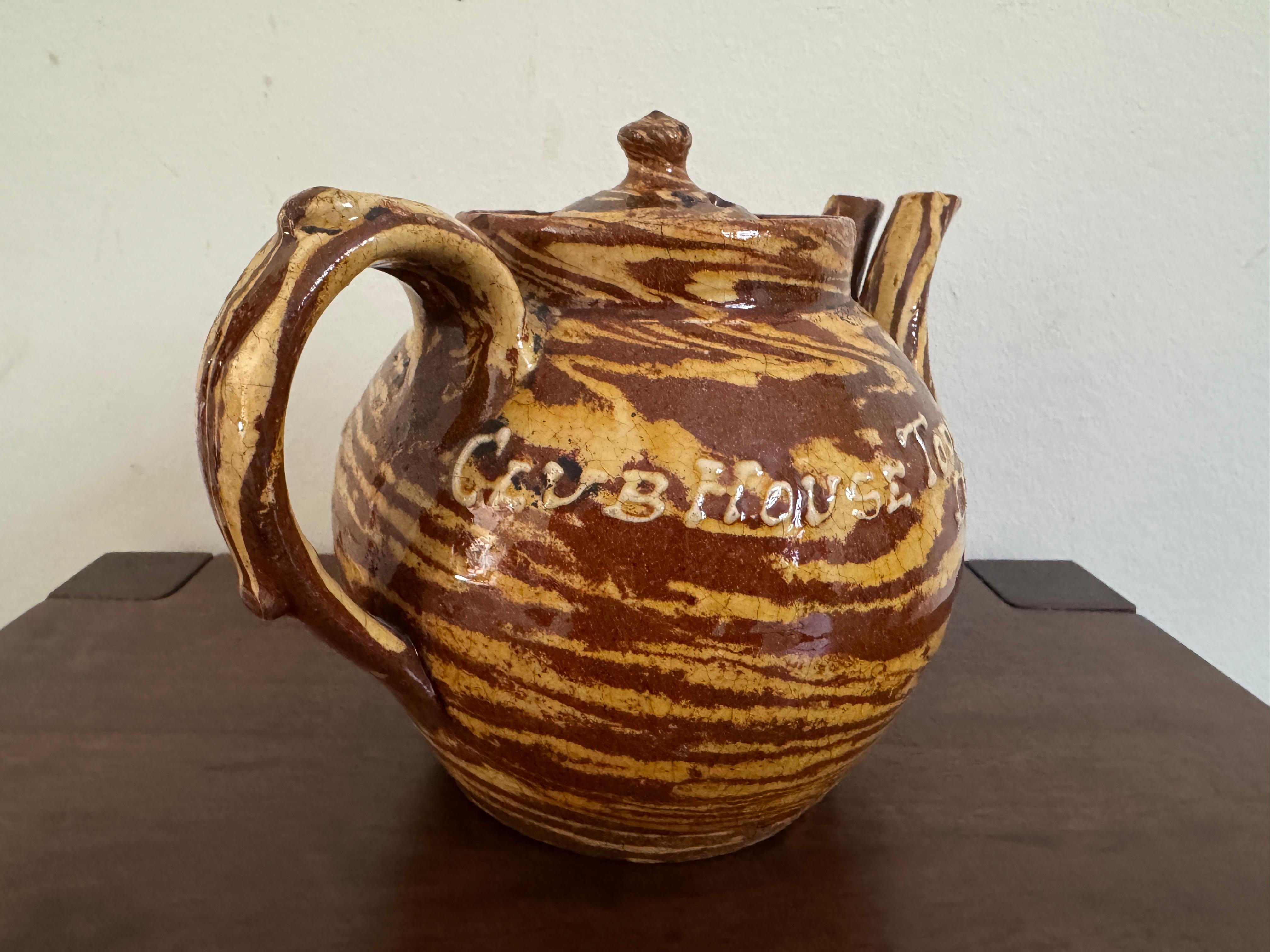 Théière à double bec en Agateware vers 1906 en vente 2