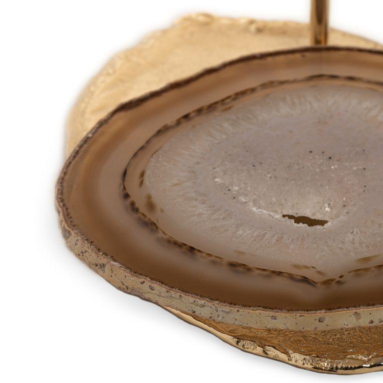 Organic Modern Agatha – Brass Plant Stand with Natural Agate Stone Accent For Sale