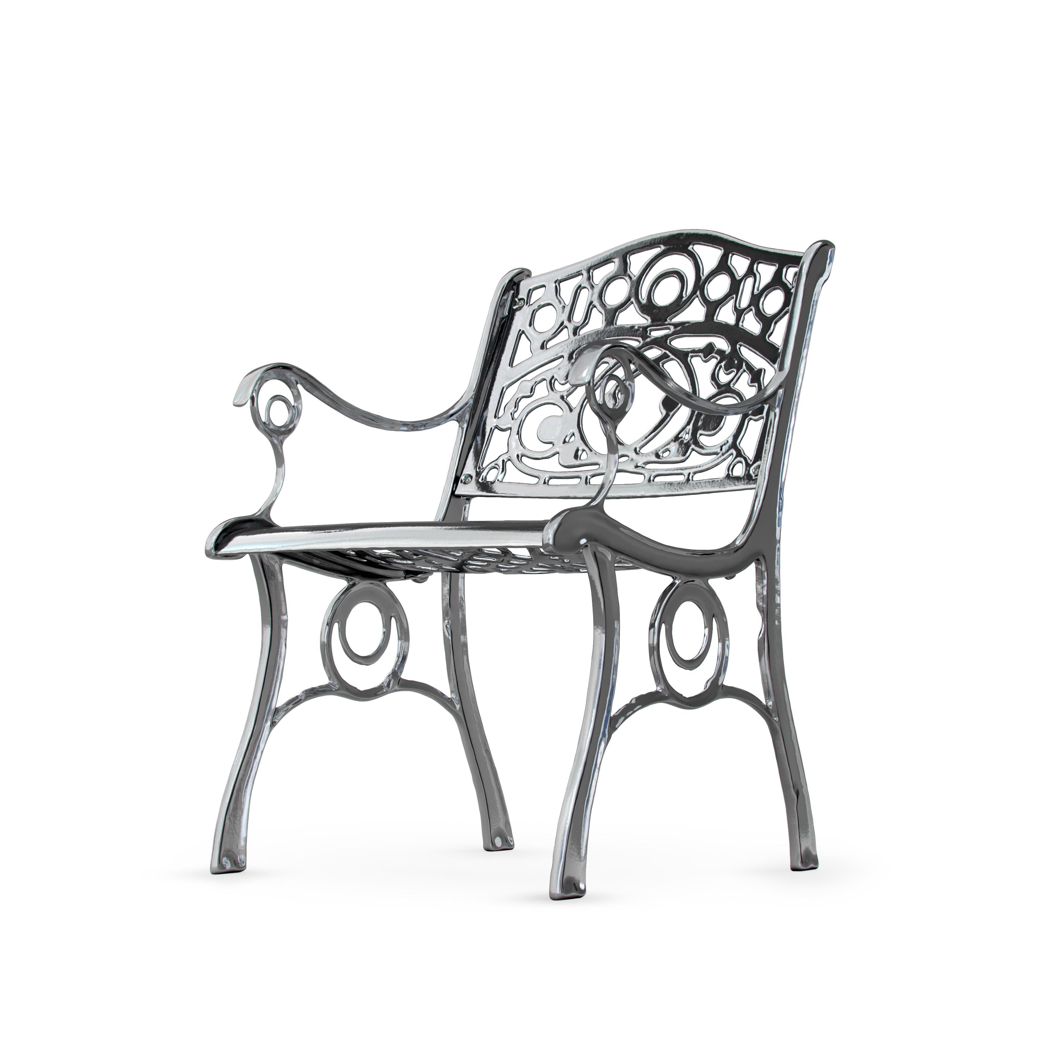 Modern Agatha, Outdoor Aluminum Armchair with Chrome Finish, Made in Italy For Sale