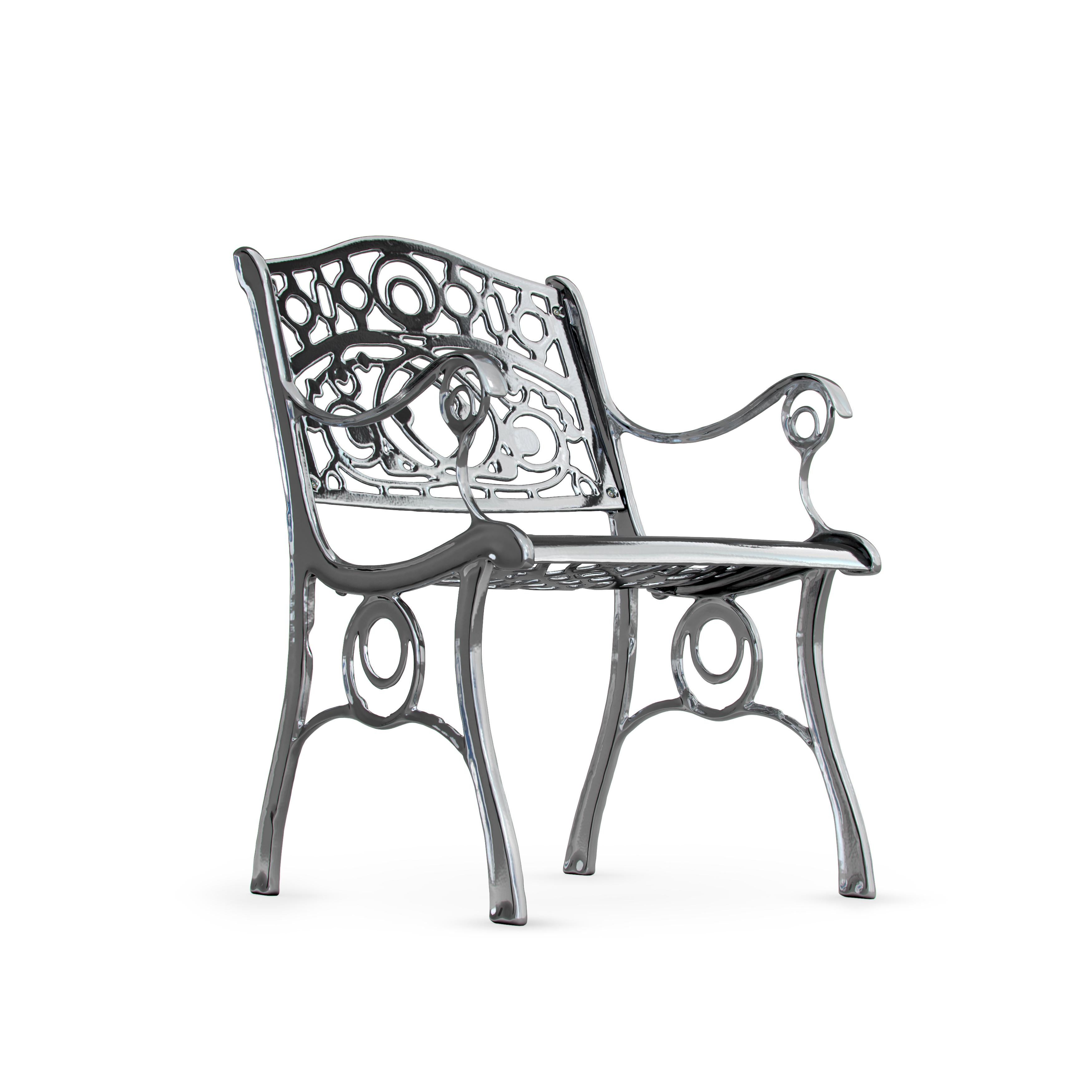 Italian Agatha, Outdoor Aluminum Armchair with Chrome Finish, Made in Italy For Sale