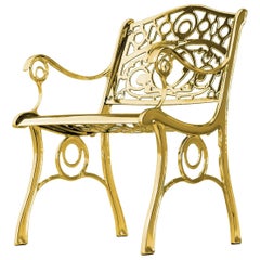 Agatha, Outdoor Aluminum Armchair with Gold Finish, Made in Italy