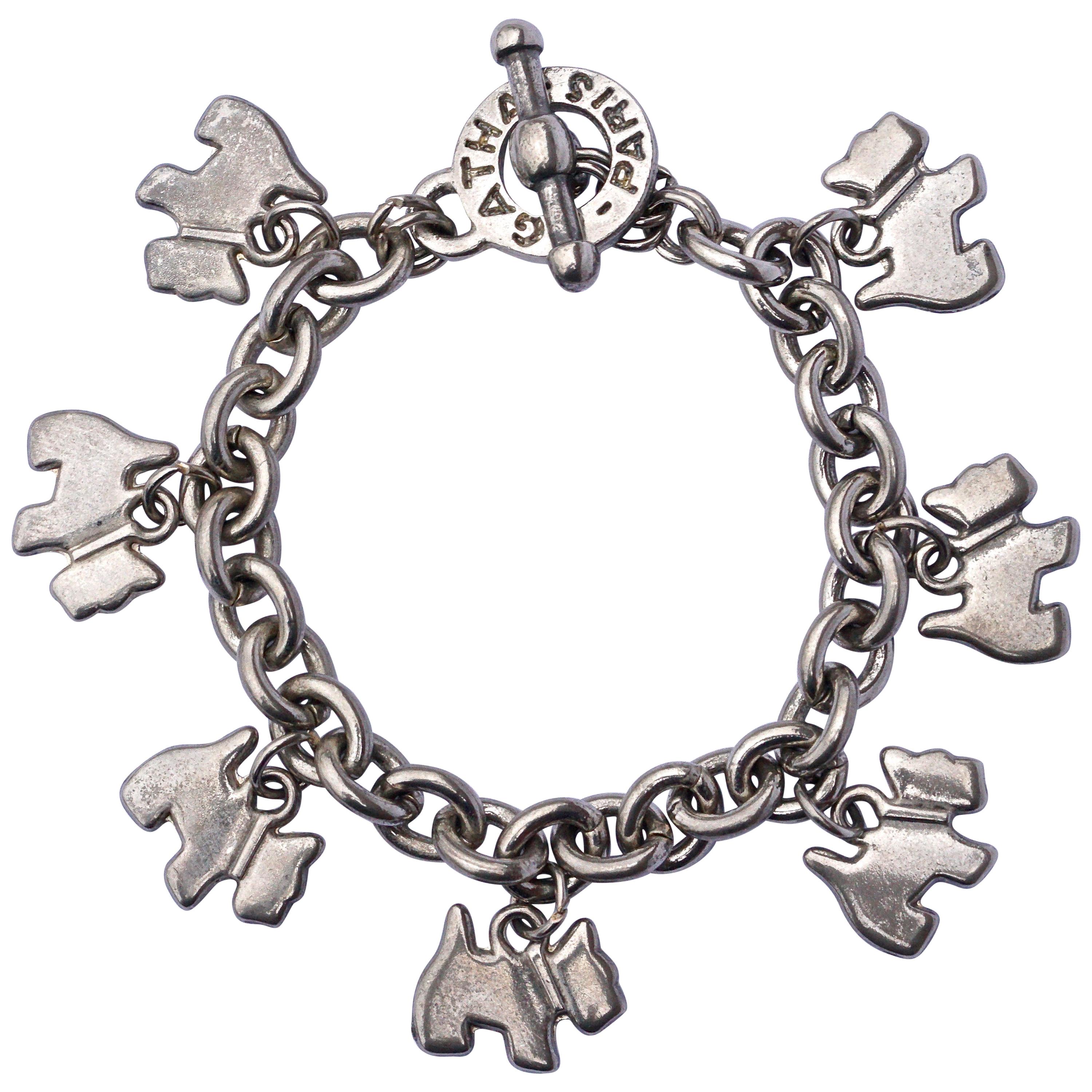 Agatha Paris Silver Tone Chain Scottie Dog Charm Bracelet