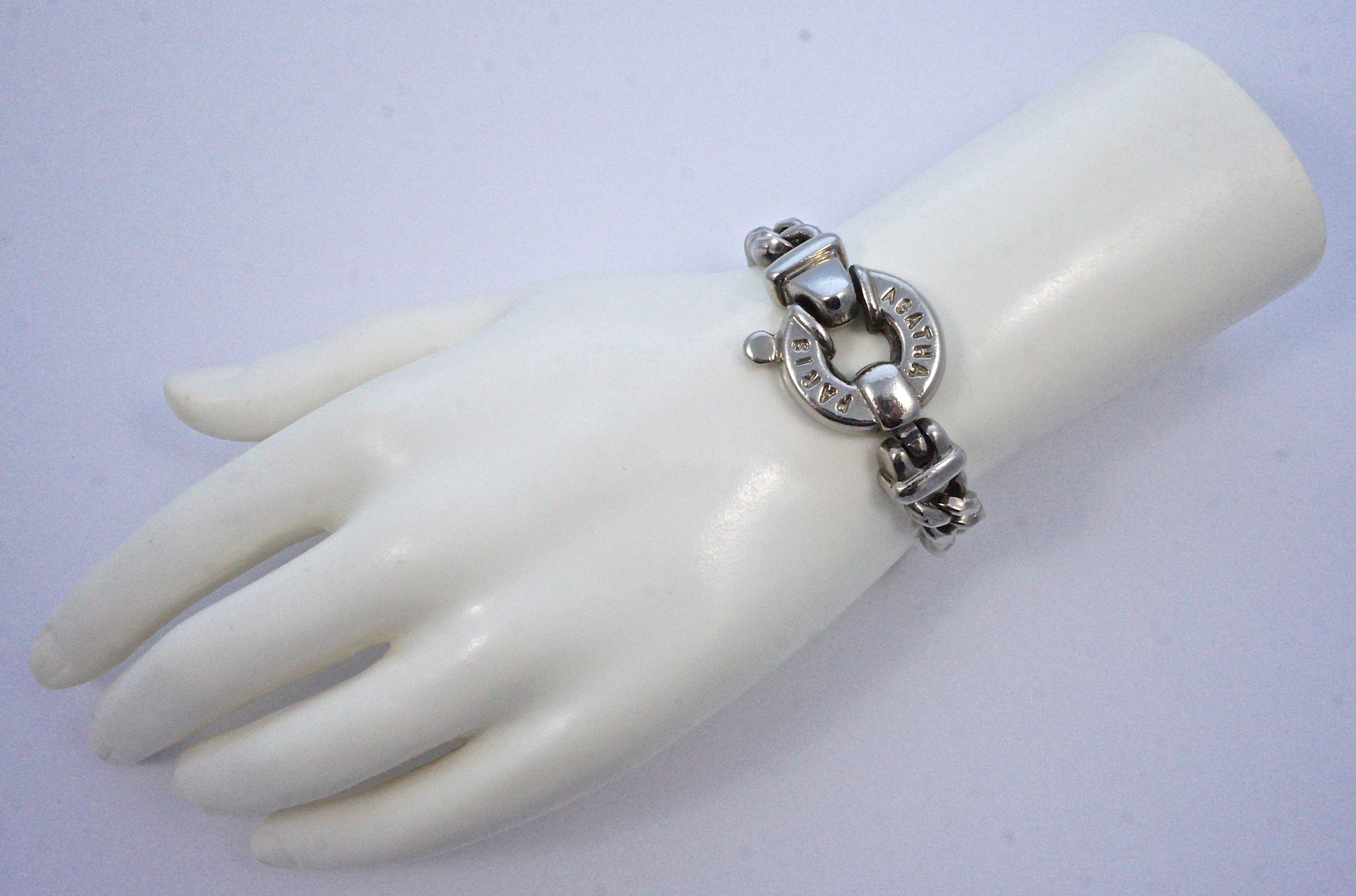 Agatha Paris Bracelet chaîne à maillons courbes de couleur argent avec médaillon Bon état à London, GB