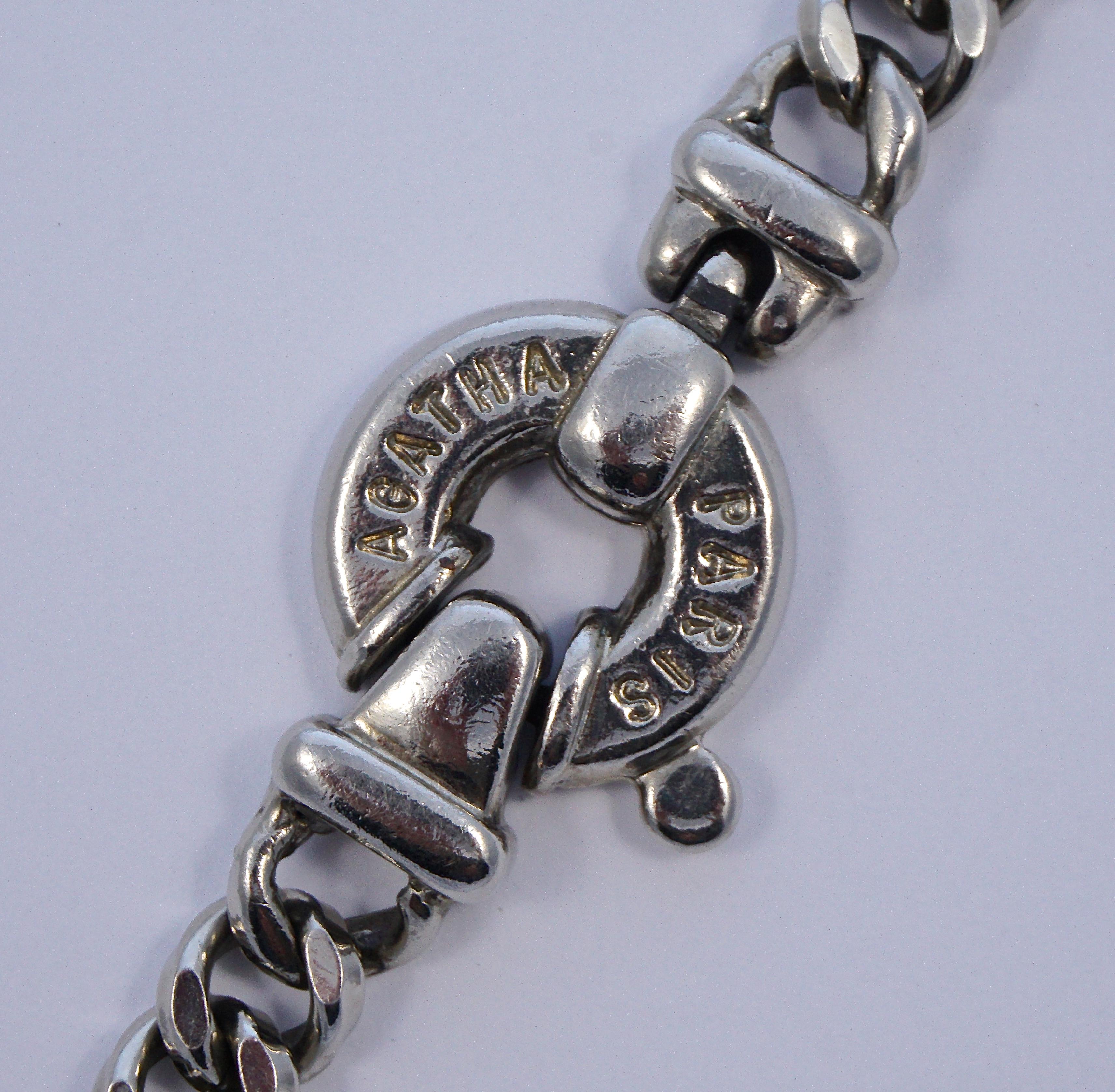 Agatha Paris Silver Tone Curb Link Chain Bracelet with Medallion In Good Condition In London, GB