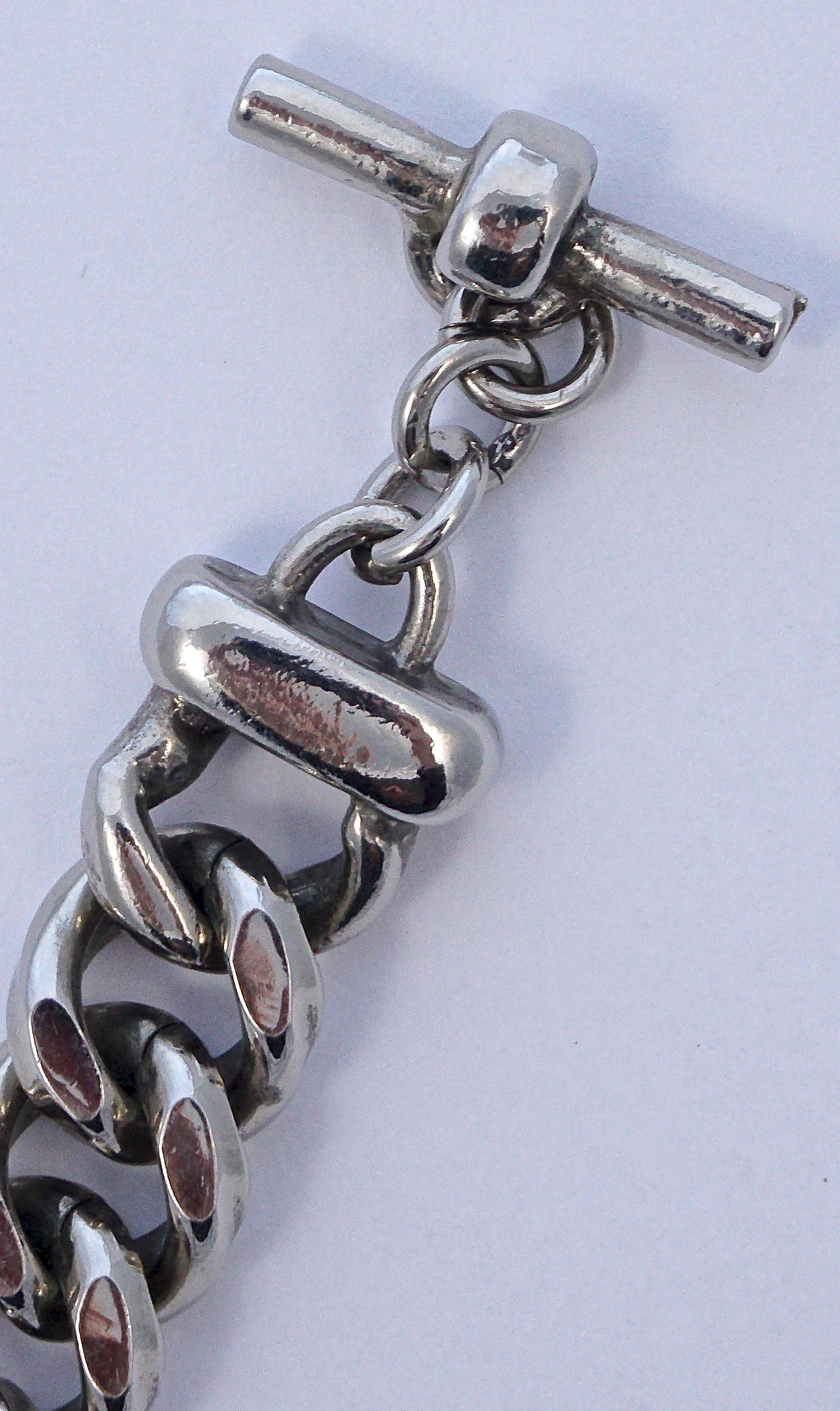 Women's or Men's Agatha Paris Silver Tone Curb Link Chain Bracelet with Medallion