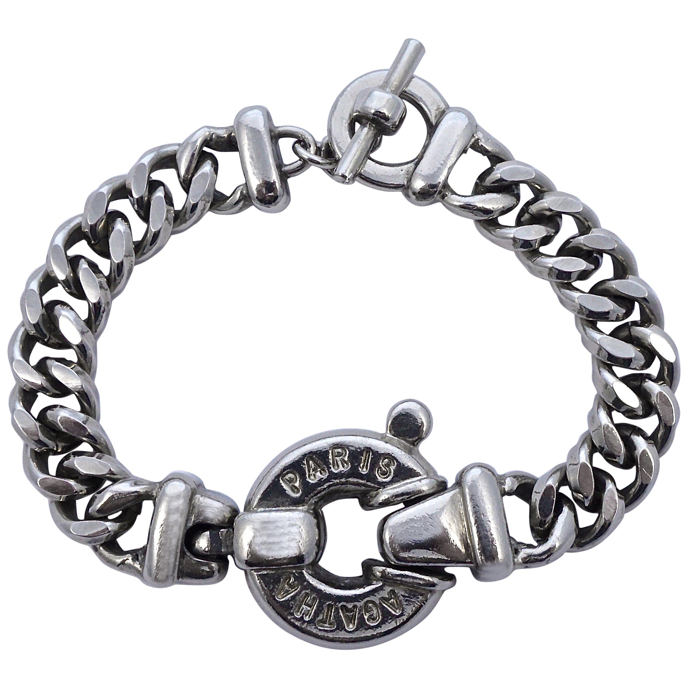 Agatha Paris Silver Tone Curb Link Chain Bracelet with Medallion
