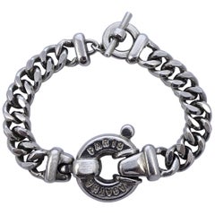 Agatha Paris Silver Tone Curb Link Chain Bracelet with Medallion