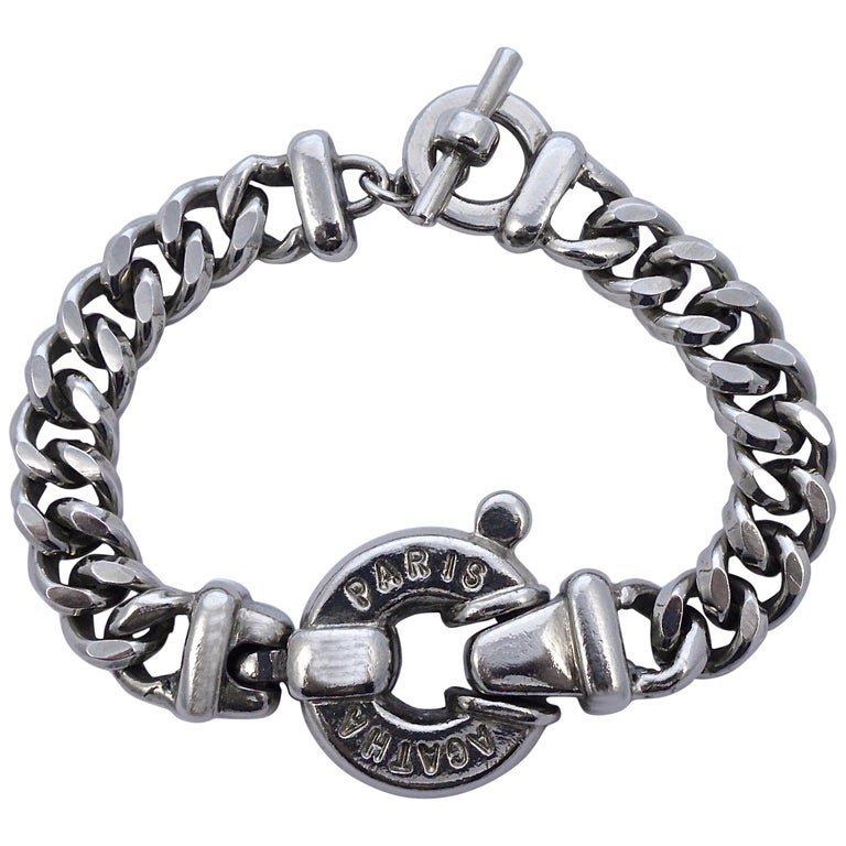 Agatha Paris Silver Tone Curb Link Chain Bracelet with Medallion For Sale  at 1stDibs