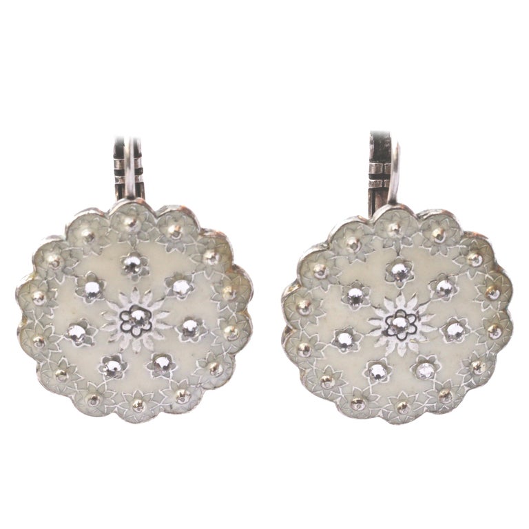 look Alienate before Agatha Round Lever-back Silver Tone and Cream Enamel Rhinestones Drop Earrings at 1stDibs look Alienate before Agatha Round Lever-back Silver Tone and Cream Enamel Rhinestones Drop Earrings at 1stDibs