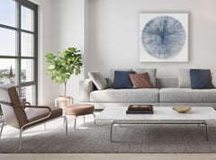 Burmese Days XXII: large indigo blue minimalist abstract circular form on white