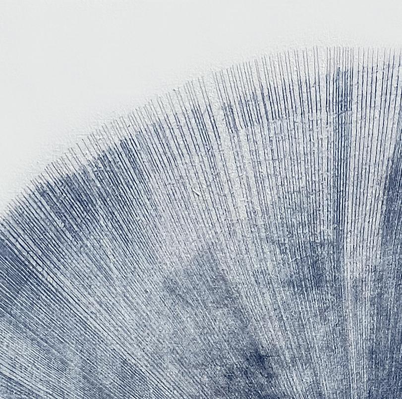 Burmese Days XXII: large indigo blue minimalist abstract circular form on white - Abstract Painting by Agathe Bouton