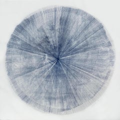 Burmese Days XXII: large indigo blue minimalist abstract circular form on white