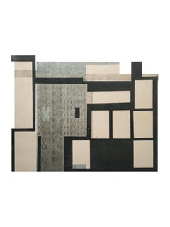 Architecture IX: modernist urban architectural monoprint & collage in gray, ecru