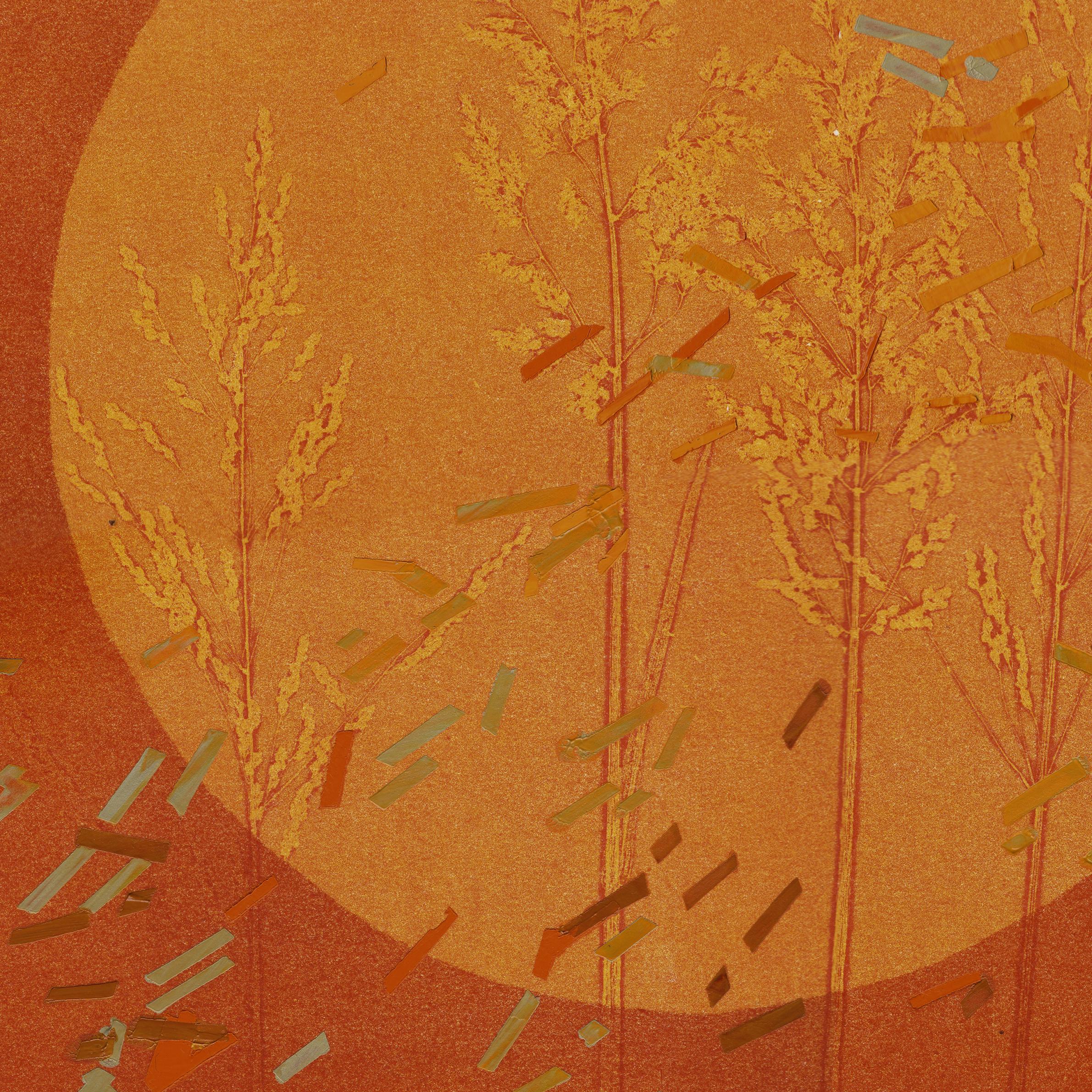 Equinoccio de otoño I: monotipo abstracto y pintura sobre papel en naranja y rojo - Print Abstracto de Agathe Bouton & Deirdre Murphy